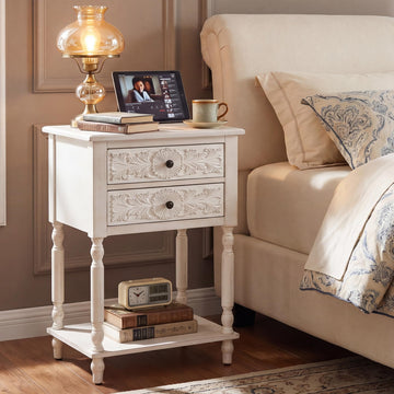 Distressed 2-Drawer Nightstand, Antique White