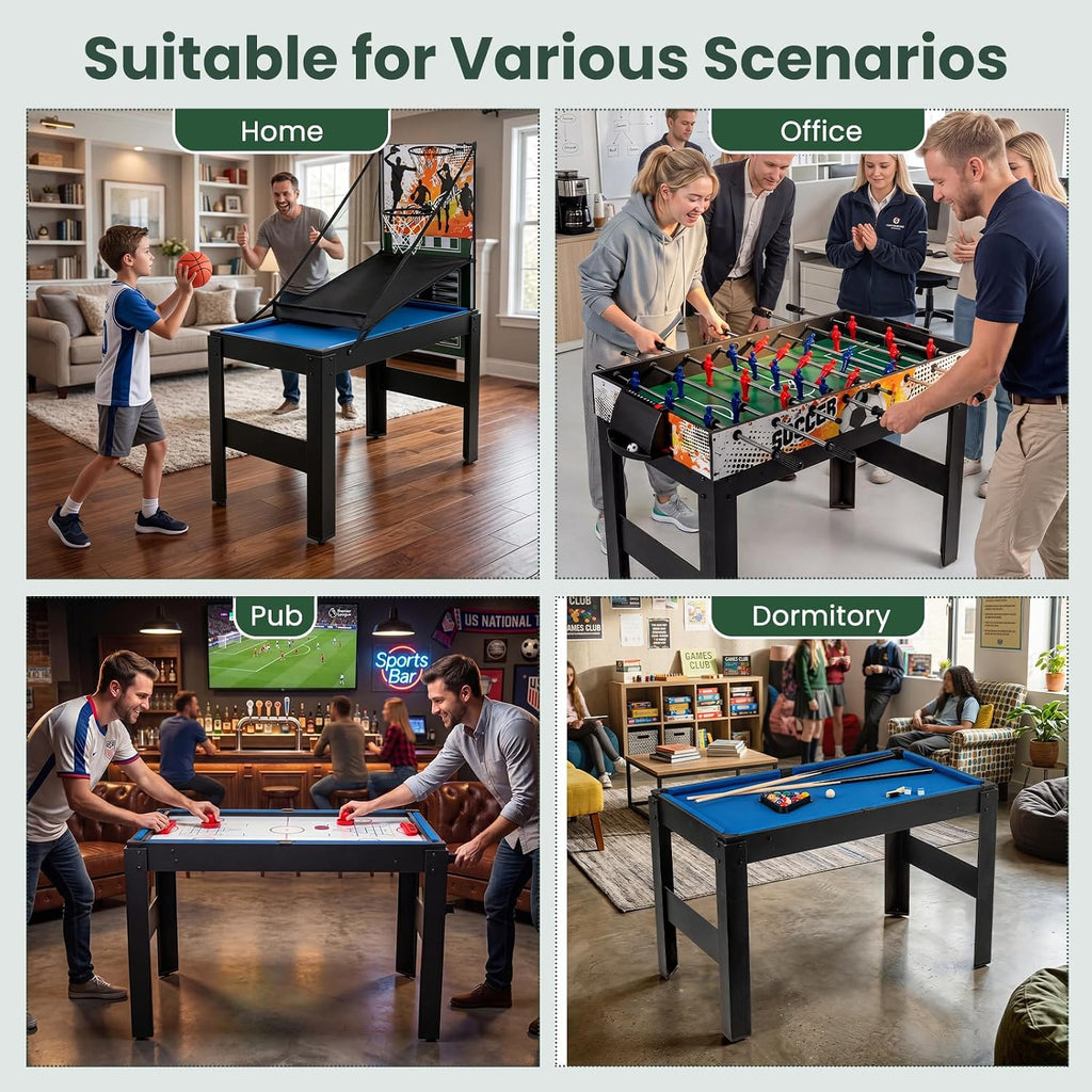Multi Game Table 48", 14 in 1 Combo Game Table w/Basketball, Billiards, Foosball, Ping Pong, Hockey, Shuffleboard