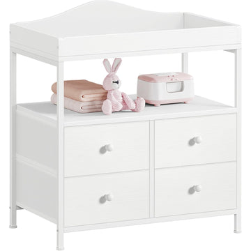 Changing Table Dresser with 4 Fabric Drawers and Open Shelf, Baby Dresser with Changing Table Top Diaper Changing