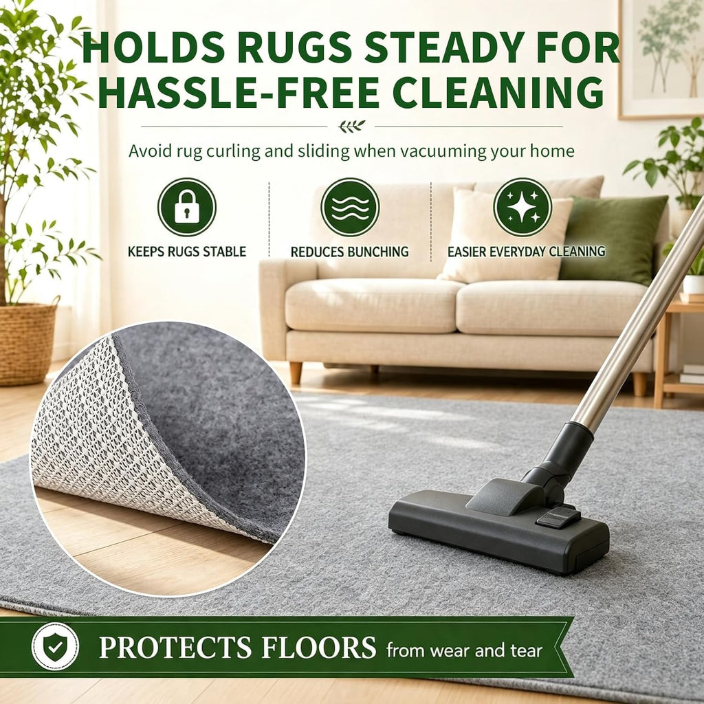 Non Slip Rug Pad Grippers - 8x10 Ft, 1/8" Thick, (Felt + Rubber) Double Layers Area Carpet Mat Tap, Provides - Set of 80