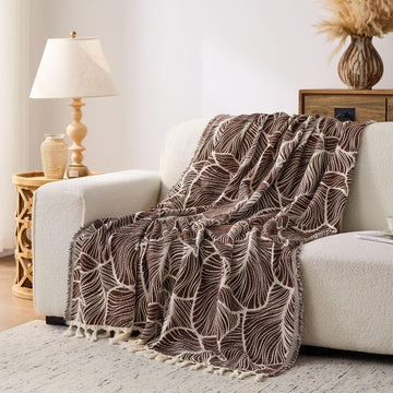 Chenille Throw Blanket Soft Tassel Lightweight, Wood Brown