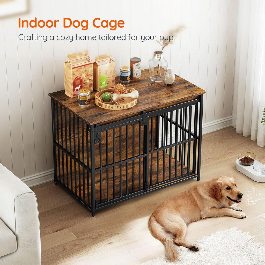 Dog Crate Furniture, 36.6" Heavy Duty Dog Kennel with Sliding Barn Door, Wooden Dog Cage Indoor