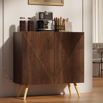 Fluted Sideboard Buffet Cabinet, 30" Wood Storage Credenza with Adjustable Shelf, Freestanding Accent Cabinet