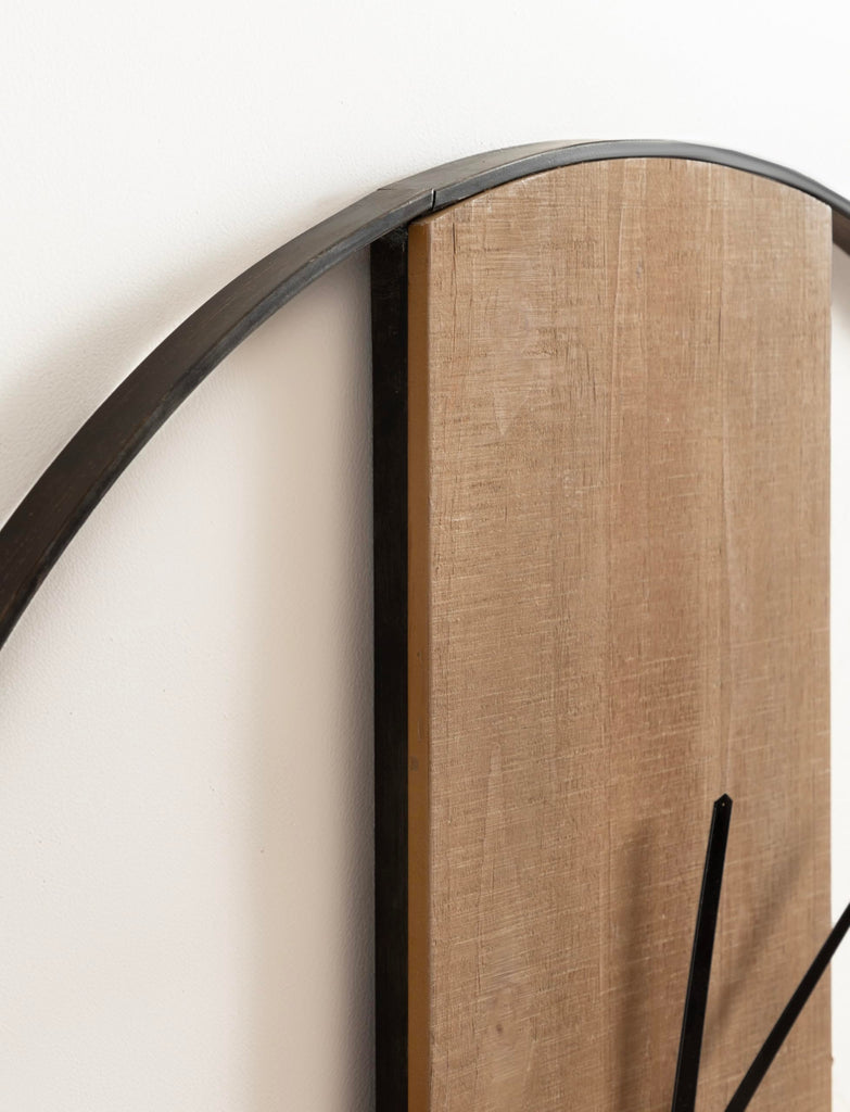 Ladd Modern Numberless Round Wall Clock; 32 Inch Diameter; Hazelnut and Black; Decorative Minimal Metal and Wood