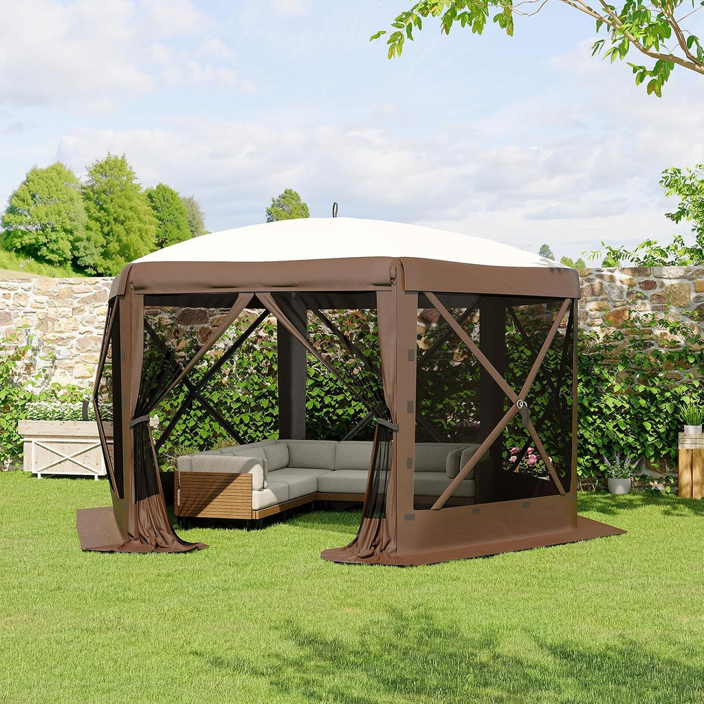 11.5x11.5FT 6-Sided Pop Up Gazebo Tent，One-Push Setup Canopy Tent with Mesh Panels & Removable Wind Cloths