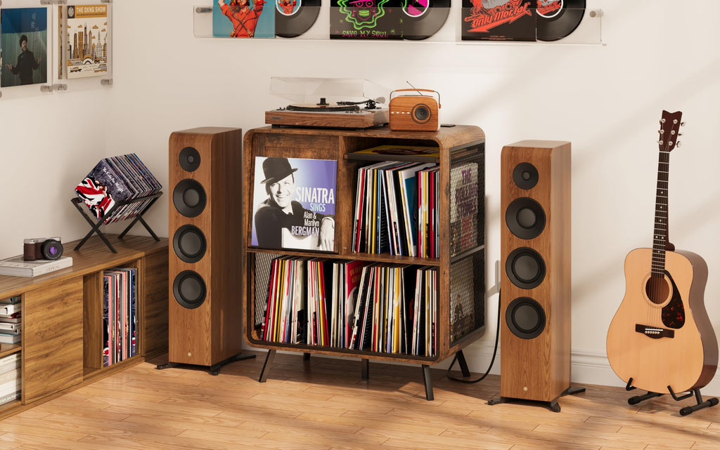 Record Player Stand with Vinyl Record Storage - Record Player Cabinet Table