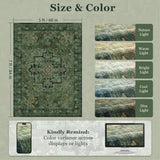 5x7 Washable Vintage Medallion Area Rug, Low Pile Non-Slip Carpet Dark Green