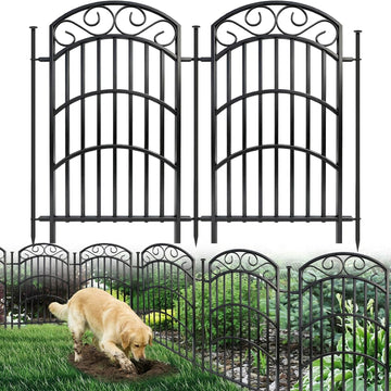 8 Panels Decorative Garden Fence, 40in(H)×18Ft(L) Heavy Duty Metal Outdoor Dog Fence Rustproof Square Tube No Dig