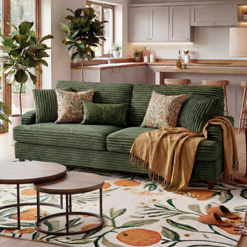80 Inch Olive Green Sofa Couch, Plush Corduroy Deep Seat Sofas