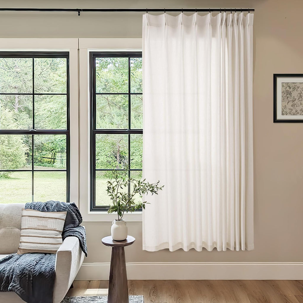 Natural Pinch Pleated Linen Curtains 72 Inches Long 72 Inch Wide | Semi Sheer Light Filtering, Shower Curtain 72x72