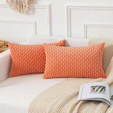 Soft Corduroy 12"x20" Lumbar Pillow Covers 2 Pack, Coral Red