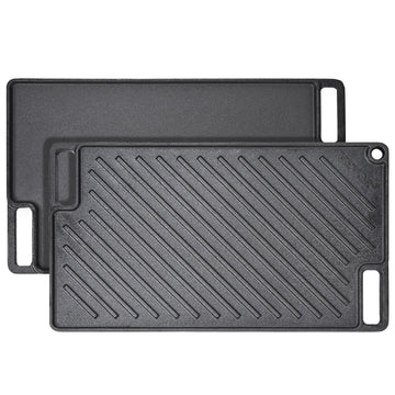 Reversible Grill/Griddle, 17x10'' Pre-Seasoned Cast Iron Griddle