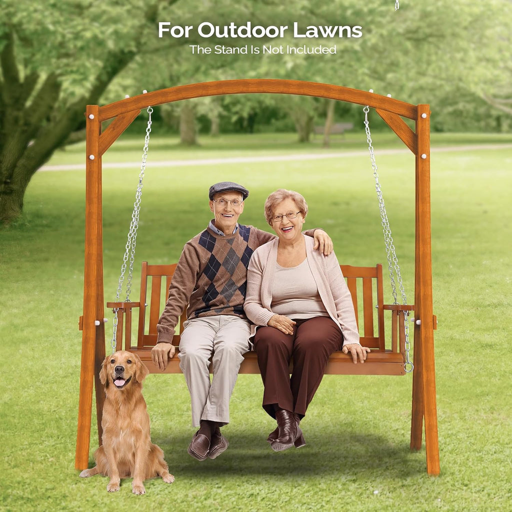 Upgraded 5 FT Wooden Porch Swing, 880 LBS Solid Fir Wood, Brown | Heavy-Duty Fir Wood Frame; 880-Lb Capacity;