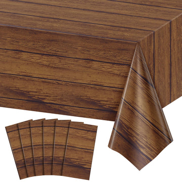 6 Pack Wood Grain Plastic Tablecloths, Rustic Wood Table Covers