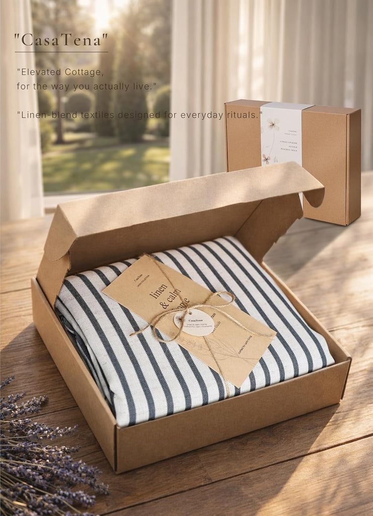 Farmhouse Striped Shower Curtain - 72x72 Inches, Linen Blend Fabric, Breathable & Machine Washable, Rustic Black