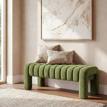 43.3" Dining Room Bench, Green Tufted Upholstered End of Bed Bench, Modern Entryway Ottoman Window Seat with Solid