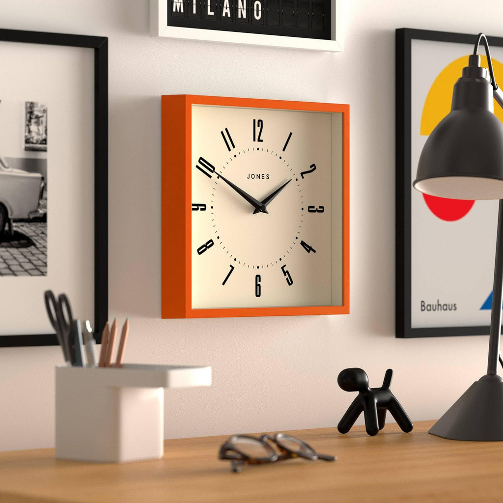 Box wall Clock | Retro Square Clock | 10" | Orange