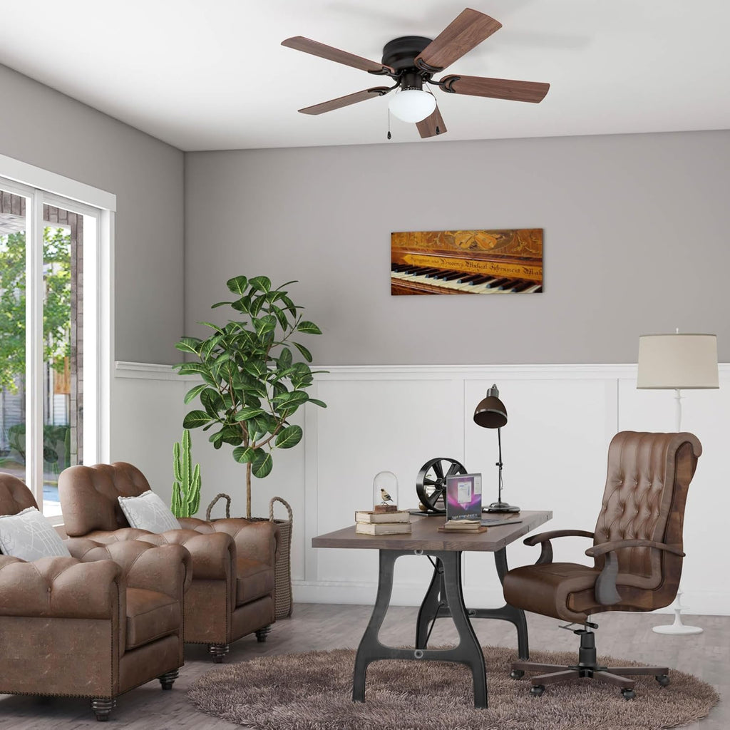 Alvina Traditional 42 Inch Ceiling Fan with Light, LED Flush Mount Ceiling Fan, Indoor Fan with 5 Blades