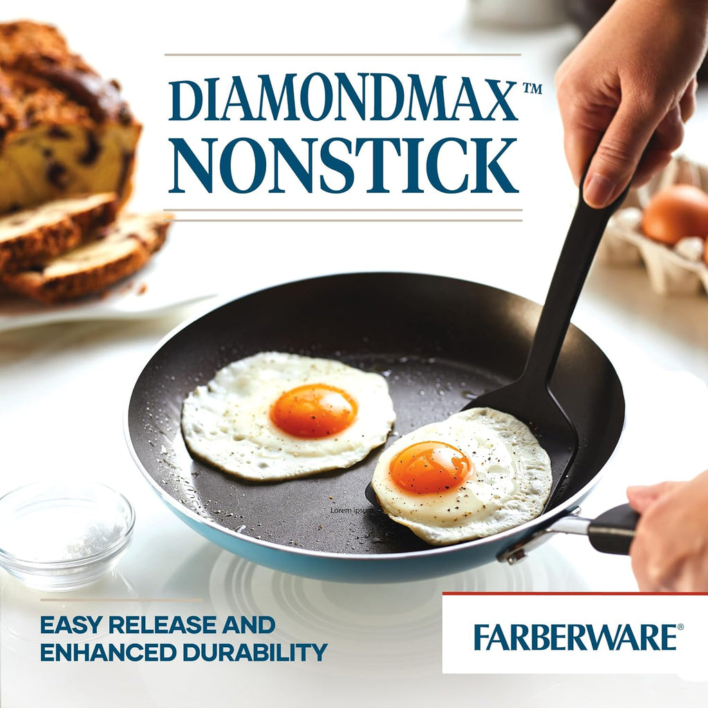 Cookstart Aluminum DiamondMax Nonstick Cookware Set, Kitchen Essentials, 15-Piece, Aqua