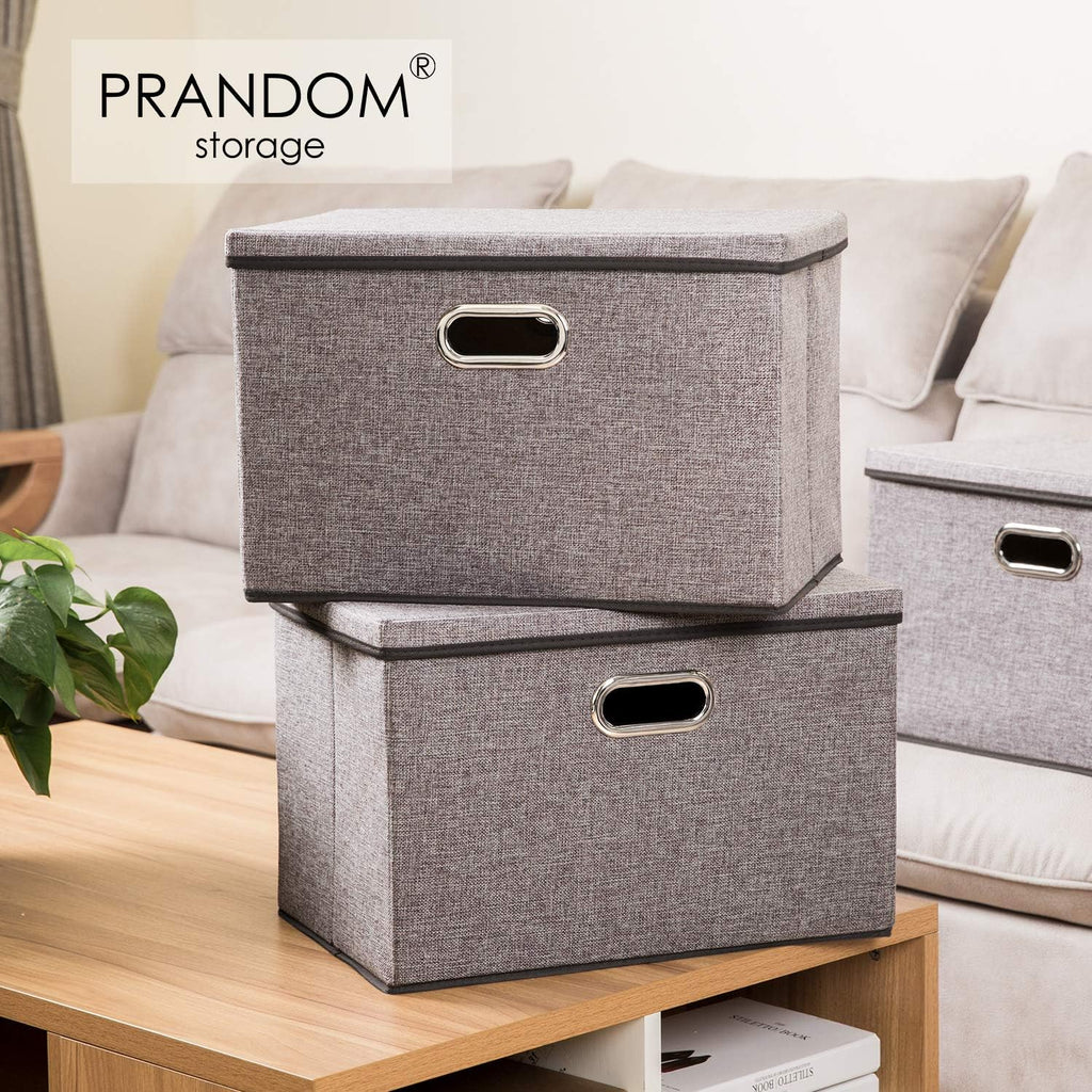 Large Collapsible Storage Bins with Lids [3-Pack] Linen/Cotton Blend Foldable Storage Boxes Organizer Containers
