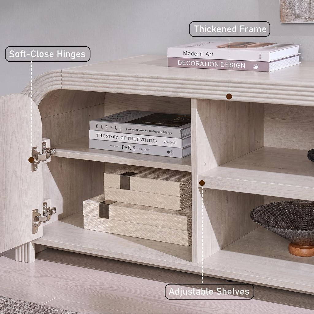 70" Modern TV Stand with Large Storage, White Alder