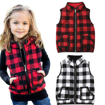 Toddler Baby Girls Winter Warm Vest Clothes Buffalo Plaid Jacket Kids Puffer Quilted Gilet Coat