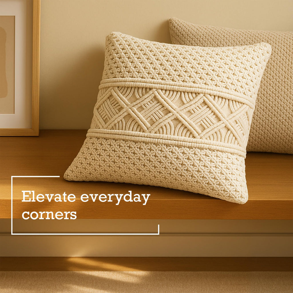 Cotton Throw Pillow Cover Macrame Cushion Case (Pillow Inserts Not Included) Decorative Cover for Bed Sofa Couch