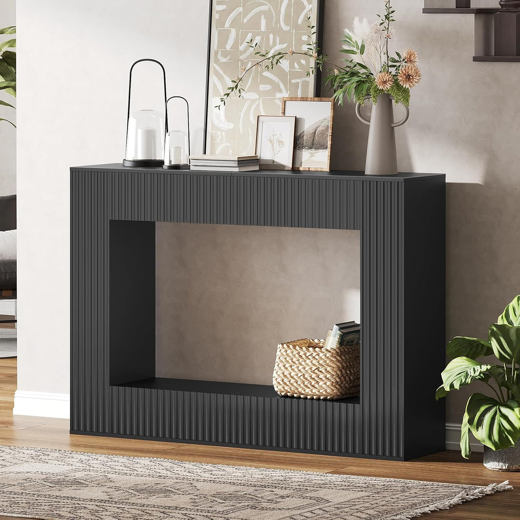Modern Console Table, 47.2'' Black Entryway Table with Storage, Fluted Couch Table Behind Sofa, for Entrance, Foyer