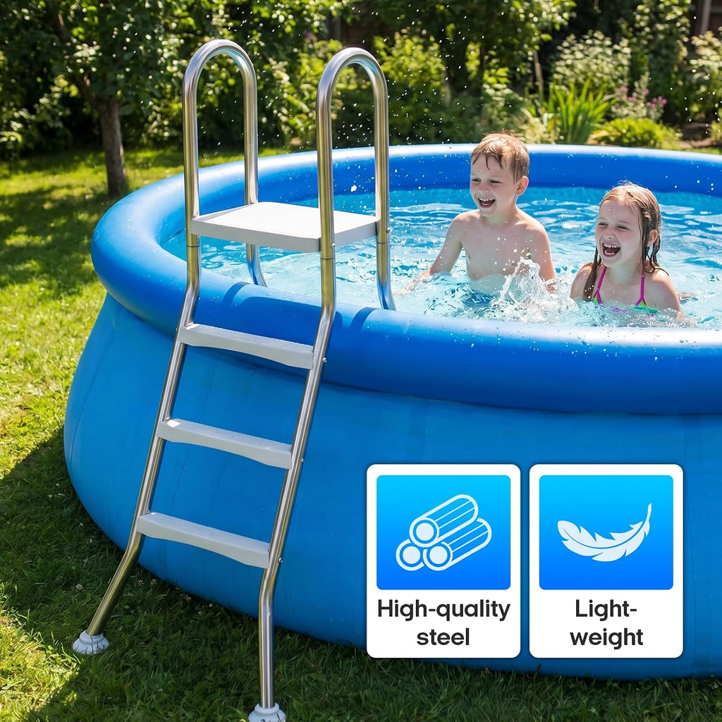 Above Ground Pool Ladder,42" Heavy Duty Luxury Pool Ladder with Platform,3-Steps Swimming Frame Pool Ladder,304