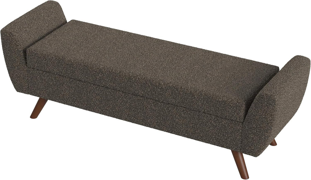 60" Modern Storage Bench with Wood Legs - Dark Brown Boucle