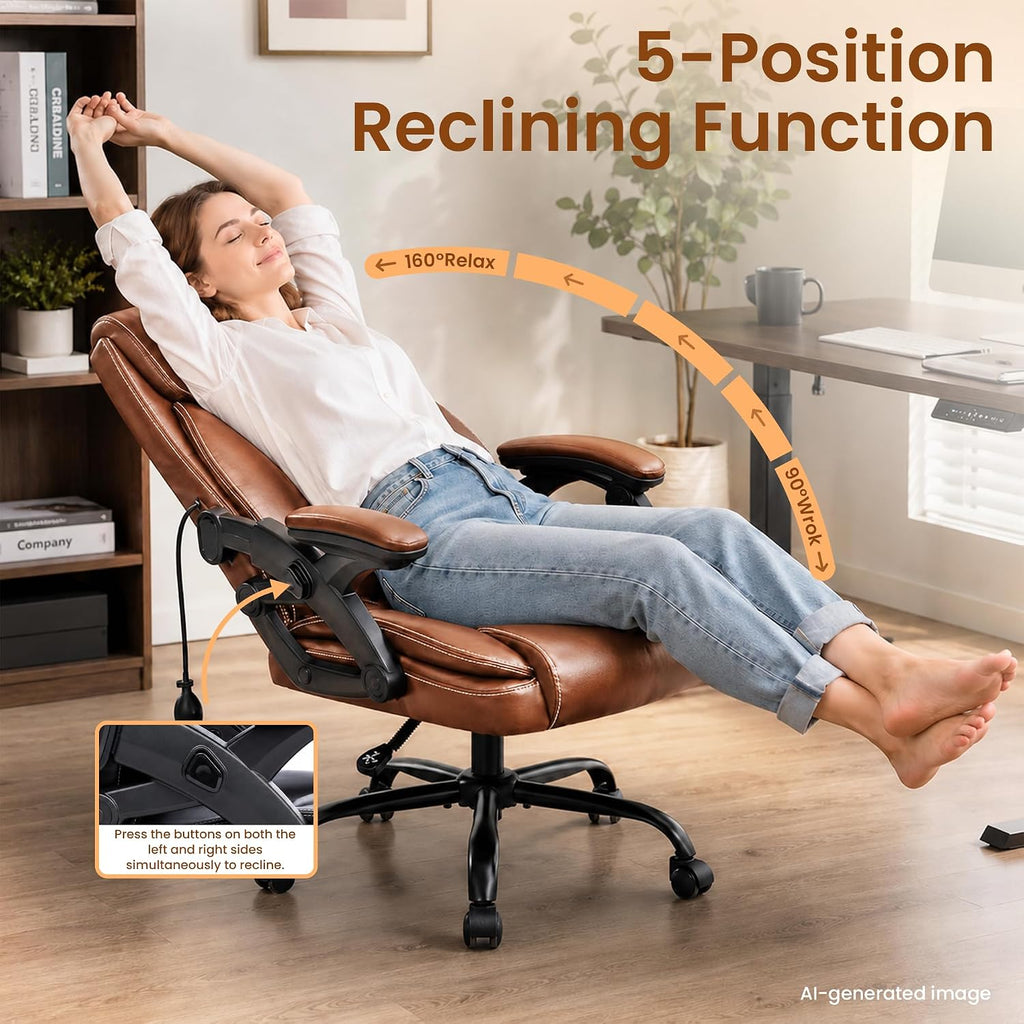 Ergonomic with Airbag Lumbar Support & Armrest, Executive Office Desk Chairs Breathable Leather, Computer Chair with