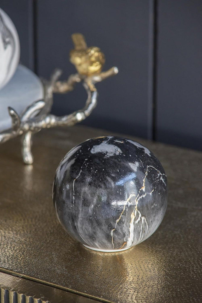Set of 6 Ceramic Decorative Spheres - Handcrafted Marbleized Orbs, Mixed Gray Tones, Decor, Tabletop Accent, Shelf
