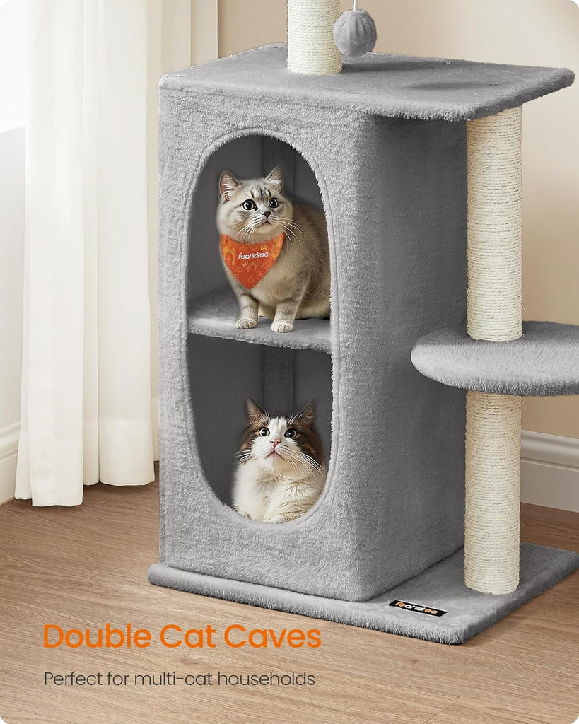 Cat Tree, Small Cat Tower for Indoor Cats, Plush Cat Caves with Perch, Scratching Posts, for Small Spaces, Kittens