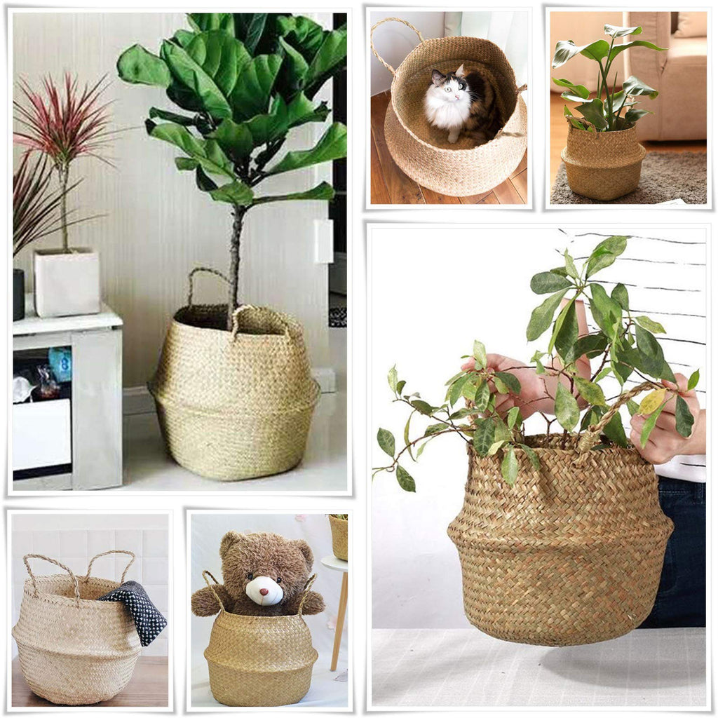 Large Seagrass Belly Basket | Handwoven Storage Basket with Handles for Laundry, Picnic, Pot Cover, Decor | Vintage