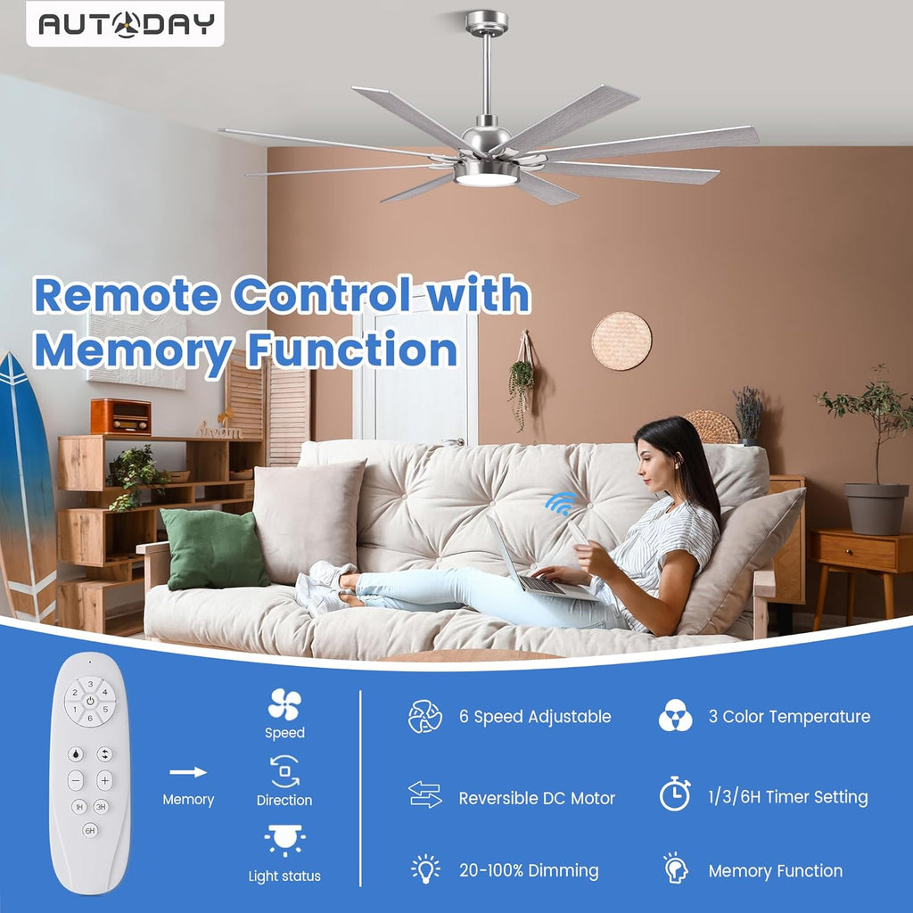 62" Ceiling Fan with LED Light and Remote - Brushed Nickel / Walnut