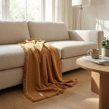 Odin Waffle Throw Blanket with Tassels, 50x66 Inch, 100% Turkish Cotton, Oeko-TEX Certified, Breathable Lightweight