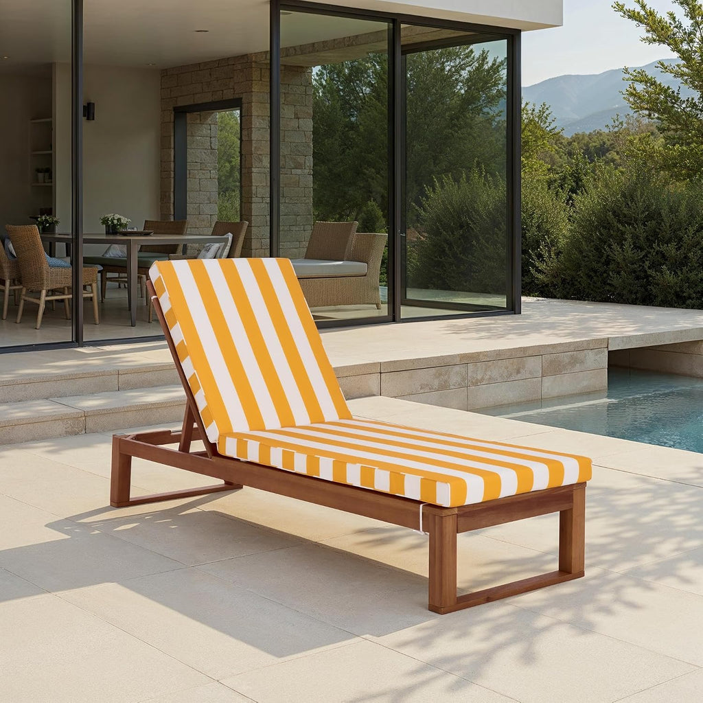 Outdoor Patio Furniture Collection - Sophie Natural Brown Solid Wood Chaise Lounge Chair, Adjustable Reclining