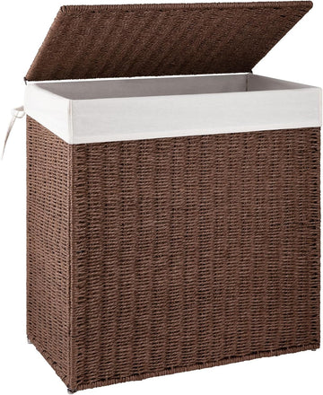 Laundry Hamper with Lid, 110L(29.1 Gal) Large Wicker Laundry Basket , Handwoven Paper Rope Clothes Hamper with