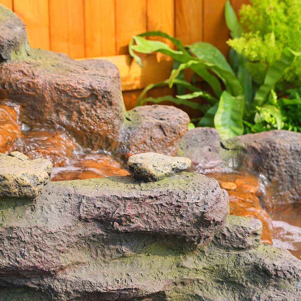 42.1" L Garden Water Fountain Outdoor, Floor Standing Mutiply Tiered Rock Outdoor Fountains with LED Lights and Pumps