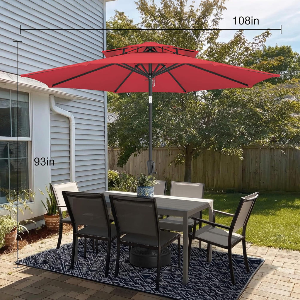 9FT Outdoor Patio Umbrella - 2 Tiers Table Umbrella Waterproof UV Protection