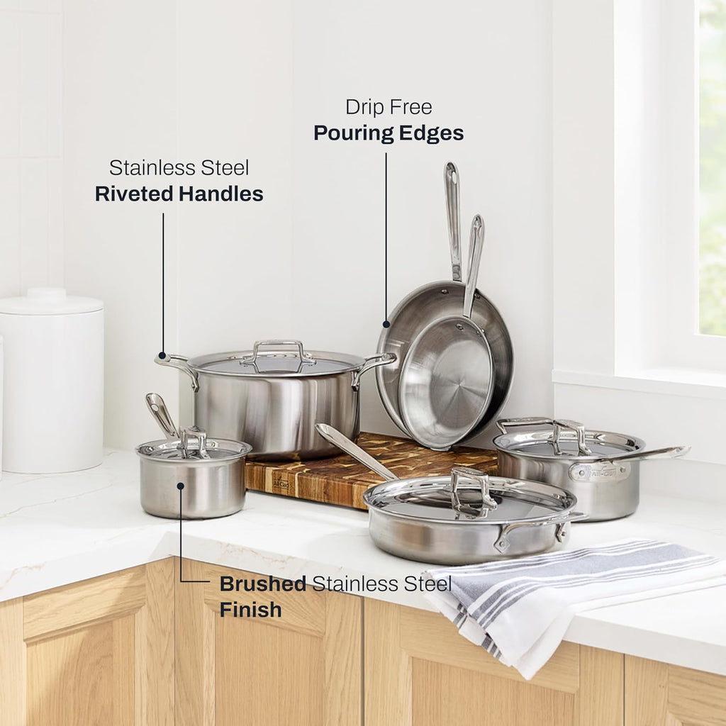 D5 Stainless Steel Core 10 Piece Cookware Set- USA- The Upgrade for Supremely Even Heat- Includes Frying Pans
