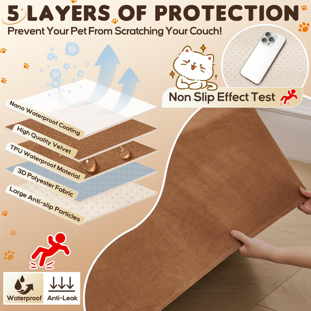 L Shaped Sectional Couch Cover - Anti Scratch Sofa Cover, 2pcs Brown