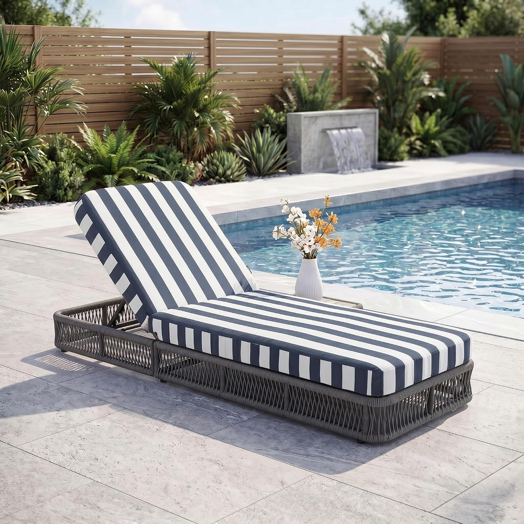 Outdoor Chaise Lounge Chair Set of 2, 5-Position Adjustable Backrest, All-Weather Grey Woven Rope Recliner
