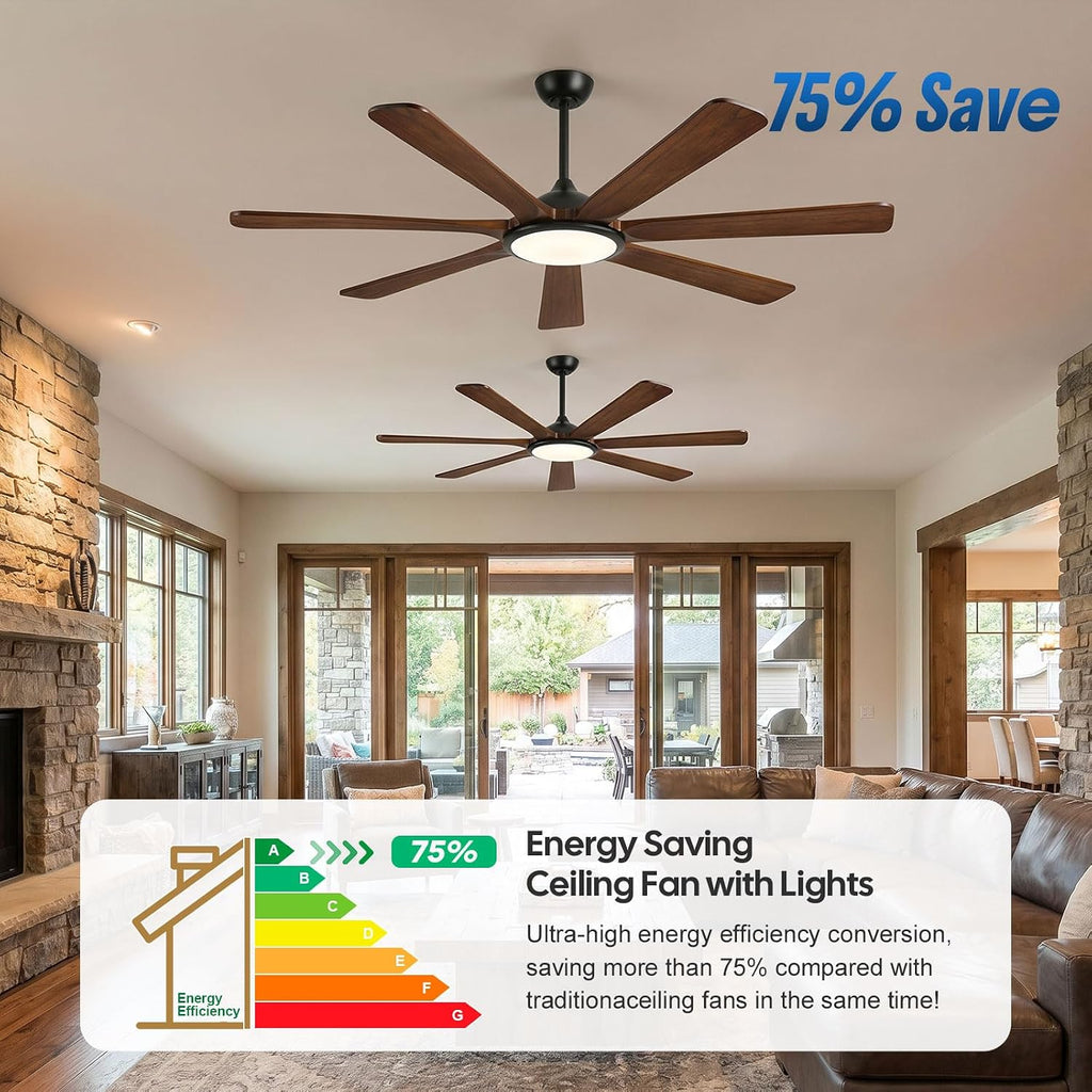 60 inch Smart Ceiling Fan with Light,Rustic Farmhouse 7 Solid Wood Blades