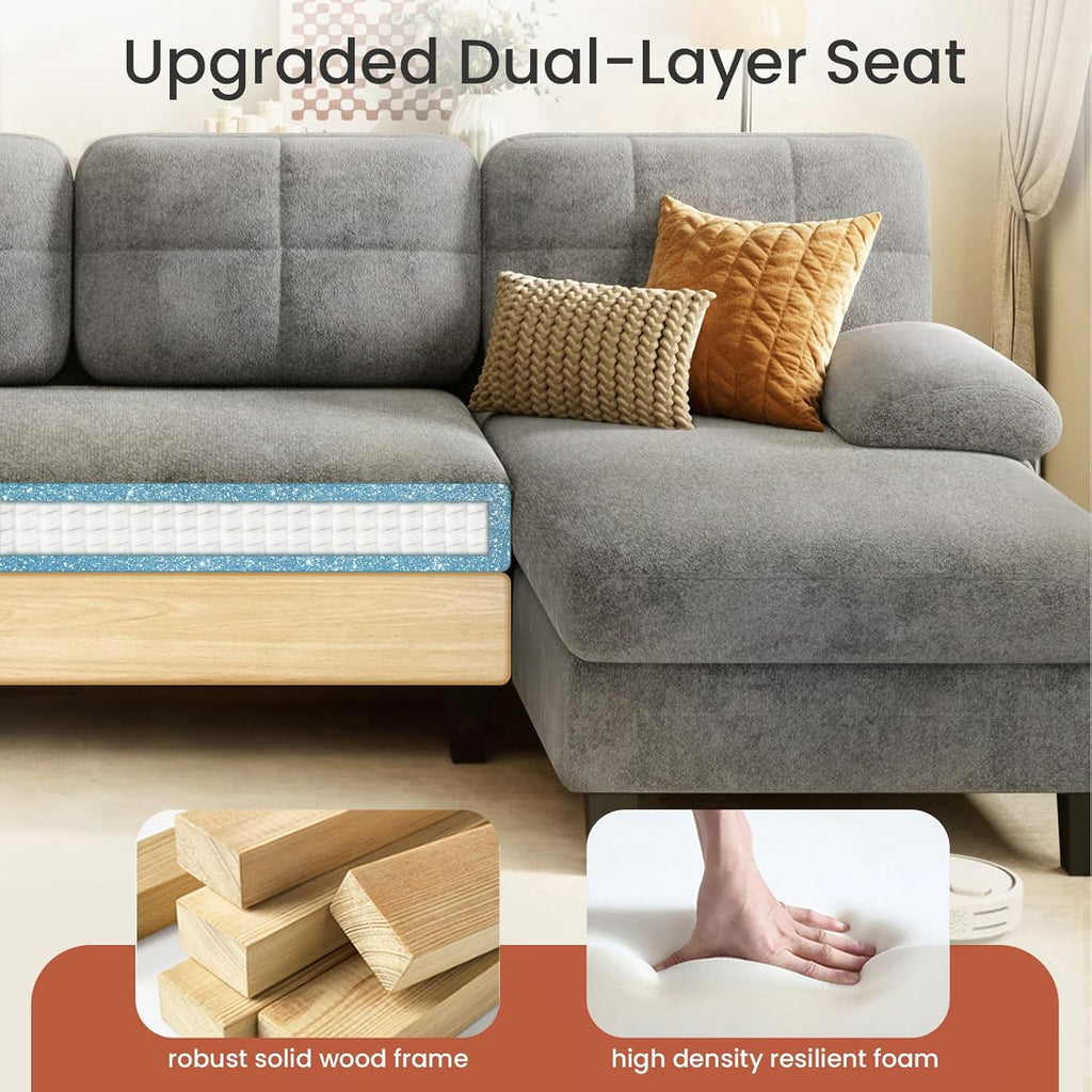 U-Shaped Sectional Couch , 112" Sectional Sofa with Double Chaise, Modern Sofa Deep Seat Couches , Grey