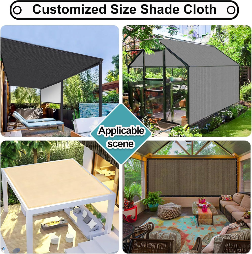 Customized Size 90% Sun Shade Cloth with Grommets, 10' X 12' Pergola Shade Cover Canopy, Mesh Tarp Sun Screens
