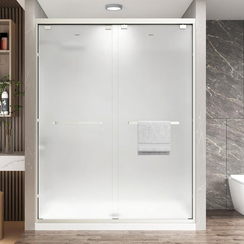 Frosted Glass Shower Door, 49-54" W x 76" H Semi-Frameless Double Sliding Shower Door