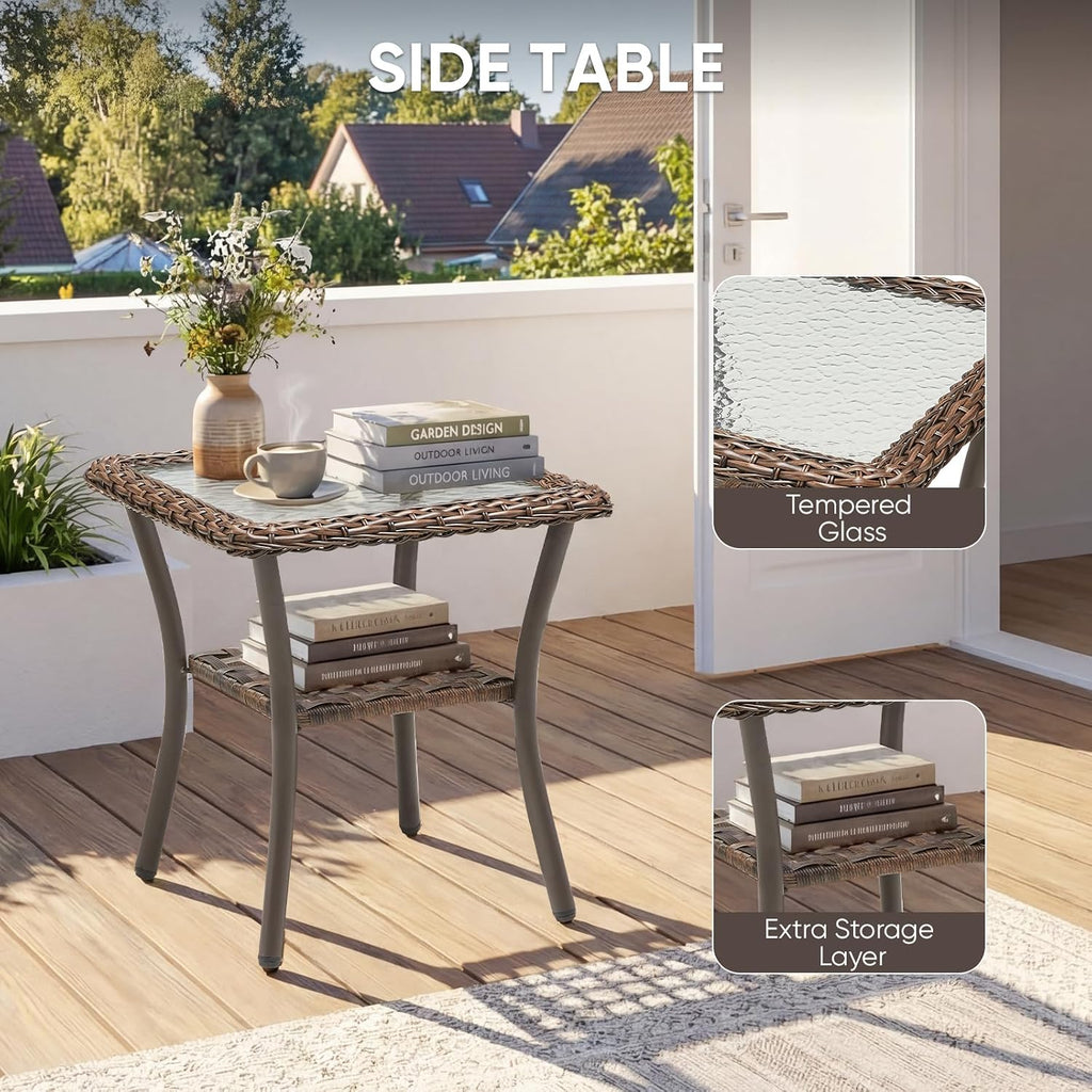 Patio Wicker Swivel Chairs -3 Piece Outdoor Swivel Rocking Chairs with Rattan Side Table, Ergonomic Design for Porch