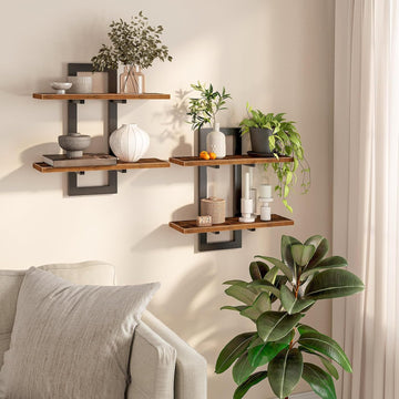 Floating Shelves for Wall, 15" Wall Shelf Set of 2, Wall Mounted Storage Shelves 2-Tier, Hanging Bathroom Shelves