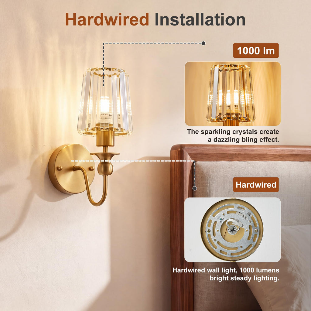 Hardwired Crystal Wall Sconces Set of 2